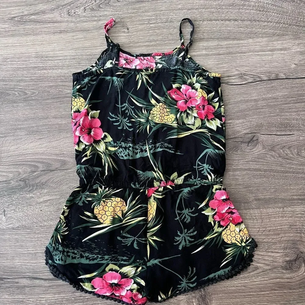 Appaman Kids Girls Black Sleeveless Floral Drawstring Novia Romper Size 10